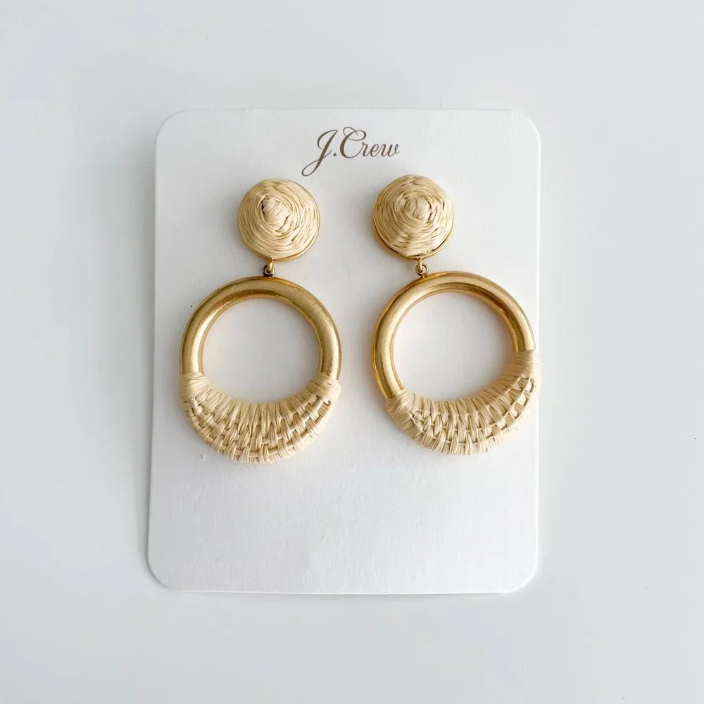 J. Crew Faux-Raffia-Wrapped Hoop Earrings (Natural) - Picture 3 of 3